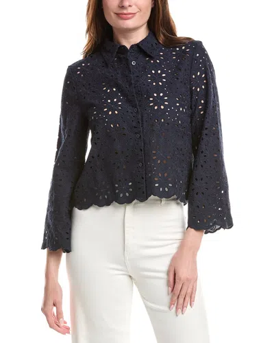 Brooks Brothers Eyelet Crop Blouse In Blue