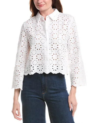 Brooks Brothers Eyelet Crop Blouse In White