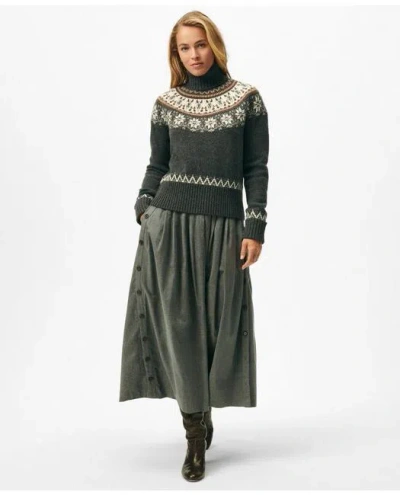 Brooks Brothers Fair Isle Turtleneck Sweater In Alpaca-wool Blend In Grey