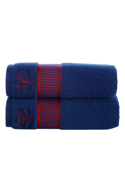 Brooks Brothers Fancy Border 2-pack Turkish Cotton Hand Towels In Navy