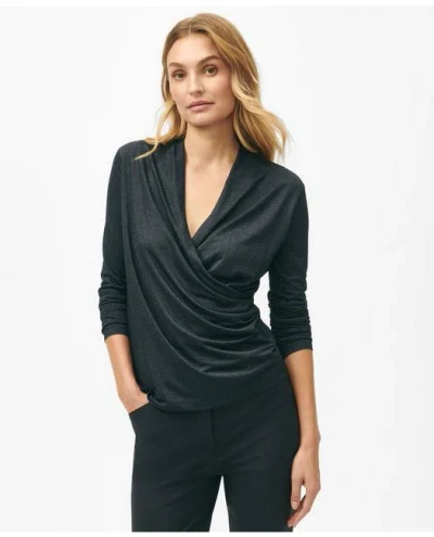 Brooks Brothers Faux Wrap Long-sleeve Top In Navy