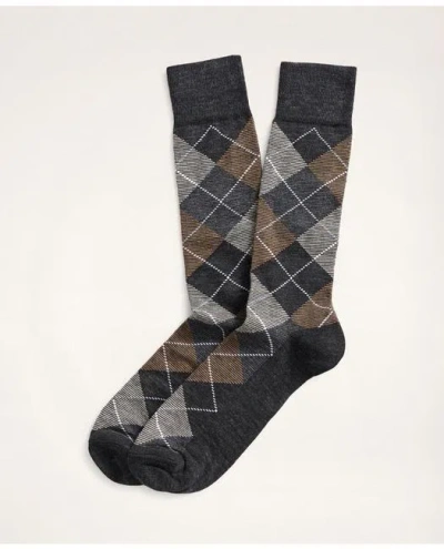 Brooks Brothers Feeder Stripe Argyle Crew Socks | Brown In Gray