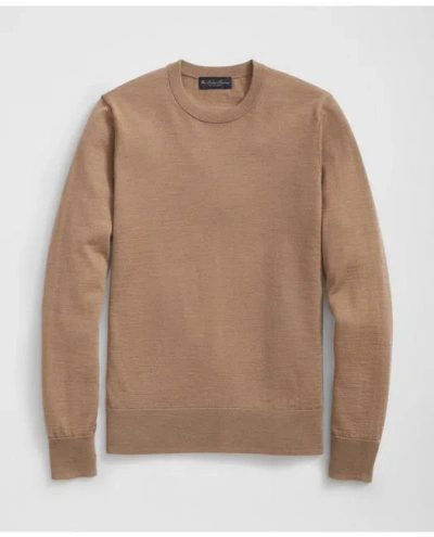 Brooks Brothers Fine Merino Wool Crewneck Sweater In Camel