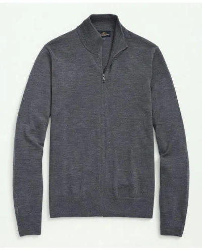 Brooks Brothers Fine Merino Wool Half-zip Sweater In Grey Heather