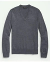 Brooks Brothers Fine Merino Wool V-neck Sweater In Grey Heather