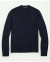 Brooks Brothers Fine Merino Wool V-neck Sweater In Navy