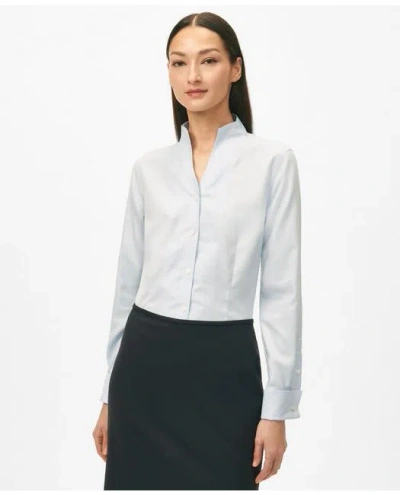 Brooks Brothers Fitted Funnel Neck Shirt In Non-iron Royal Oxford Cotton In Light,blue