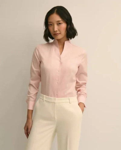 Brooks Brothers Fitted Funnel Neck Shirt In Non-iron Royal Oxford Cotton In Multi