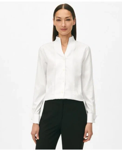 Brooks Brothers Fitted Funnel Neck Shirt In Non-iron Royal Oxford Cotton In White