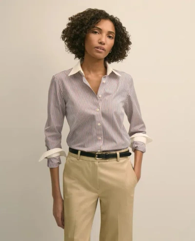 Brooks Brothers Fitted Non-iron Stretch Cotton Contrast, Stripe Dress Shirt In Pattern