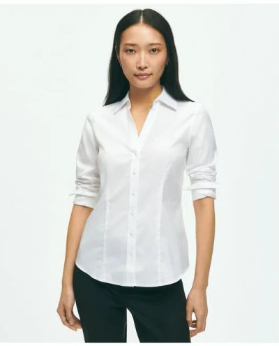 Brooks Brothers Fitted Non-iron Stretch Supima Cotton Dress Shirt In White