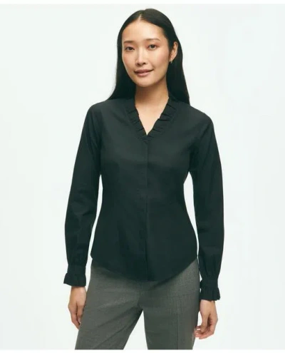 Brooks Brothers Fitted Non-iron Stretch Supima Cotton Ruffle Dress Shirt In Black