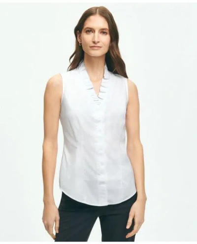 Brooks Brothers Fitted Non-iron Stretch Supima Cotton Ruffle Shirt In White