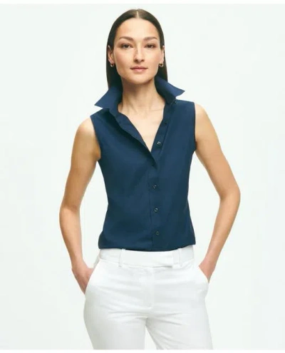 Brooks Brothers Fitted Non-iron Stretch Supima Cotton Sleeveless Dress Shirt In Navy