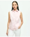 Brooks Brothers Fitted Non-iron Stretch Supima Cotton Sleeveless Dress Shirt In White