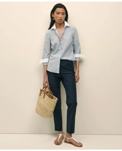 Brooks Brothers Fitted Non-iron Supima Cotton-blend Striped Contrast Shirt With French Cuffs In Blue/white