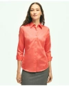 Brooks Brothers Fitted Stretch Cotton Sateen Three-quarter Sleeve Blouse In Coral