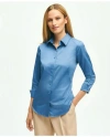 Brooks Brothers Fitted Stretch Cotton Sateen Three-quarter Sleeve Blouse | Dark Chambray | Size 16