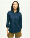 Brooks Brothers Fitted Stretch Cotton Sateen Three-quarter Sleeve Blouse | Navy | Size 4 In Navy