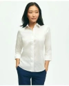 Brooks Brothers Fitted Stretch Cotton Sateen Three-quarter Sleeve Blouse | White | Size 12
