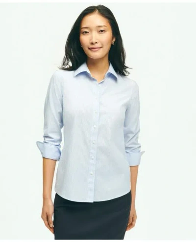 Brooks Brothers Fitted Stretch Supima Cotton Non-iron Mini Stripe Dress Shirt In Light Blue