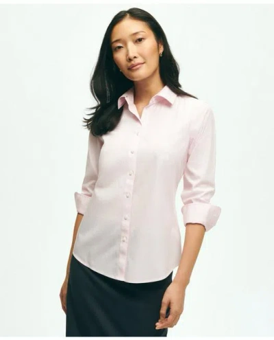 Brooks Brothers Fitted Stretch Supima Cotton Non-iron Mini Stripe Dress Shirt In Pink