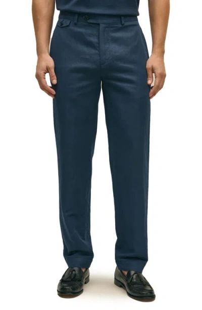 Brooks Brothers Flat Front Linen & Cotton Twill Chinos In Mood Indigo