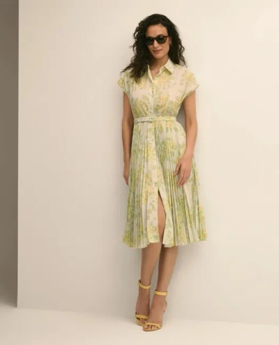 Brooks Brothers Floral A-line Belted Shirt Dress In Green