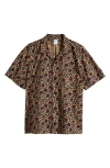 Brooks Brothers Cotton Short Sleeve Camp Collar Shirt In Batik-inspired Floral Print In Khaki Multi