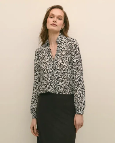 Brooks Brothers Floral Crepe Blouse In Black