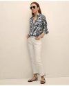 Brooks Brothers Floral Motif Utility Blouse In Washable Silk In Blue