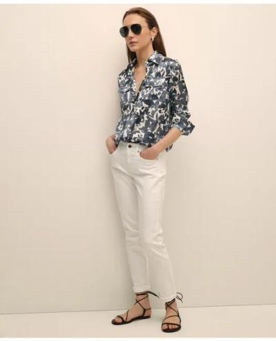 Brooks Brothers Floral Motif Utility Blouse In Washable Silk In Blue