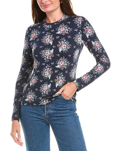 Brooks Brothers Floral Long Sleeve Jersey Top In Blue