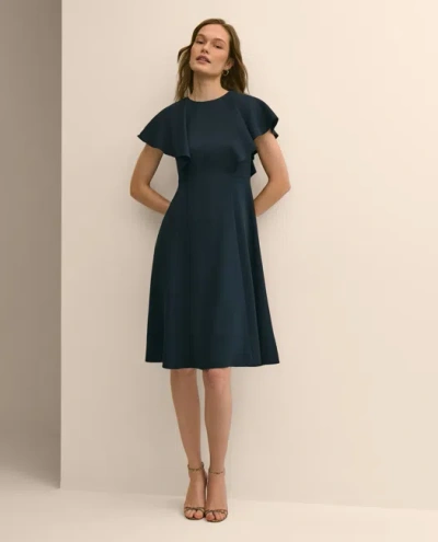 Brooks Brothers Flutter-sleeve Dress In Blue