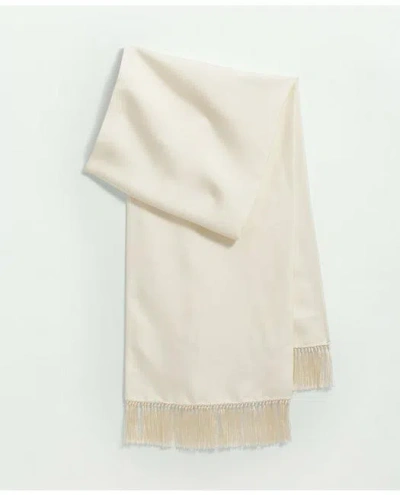 Brooks Brothers Formal Tassel Scarf In Double Layered Silk Twill | Ivory In Neutral