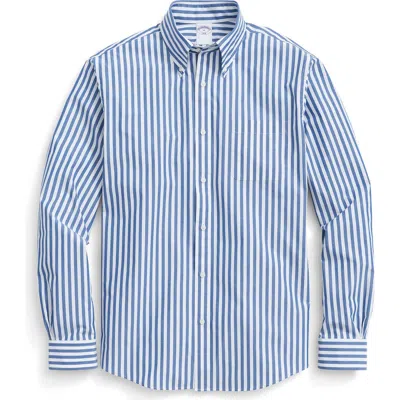 Brooks Brothers Friday Regular Fig Butcher Stripe Cotton Poplin Button-down Shirt In Blue