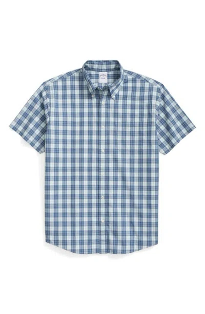 Brooks Brothers Friday Regular Fit Plaid Short Sleeve Cotton Poplin Button-down Shirt In Blue