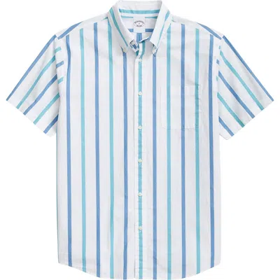 Brooks Brothers Friday Regular Fit Stripe Short Sleeve Cotton Poplin Button-down Shirt In White
