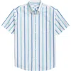 Brooks Brothers Friday Regular Fit Stripe Short Sleeve Cotton Poplin Button-down Shirt In Turquoise/aqua