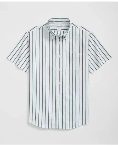 Brooks Brothers Friday Shirt, Short-sleeve Poplin Alternating Stripe In Green