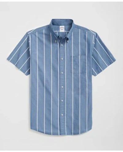 Brooks Brothers Friday Shirt, Short-sleeve Poplin Bold Stripe In Mazarine Blue