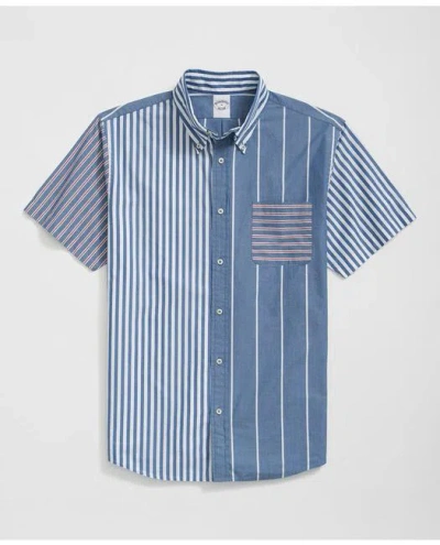 Brooks Brothers Friday Shirt, Short-sleeve Poplin Fun Stripe In Blue