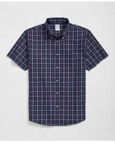 Brooks Brothers Friday Shirt, Short-sleeve Poplin Windowpane In Dark Blue
