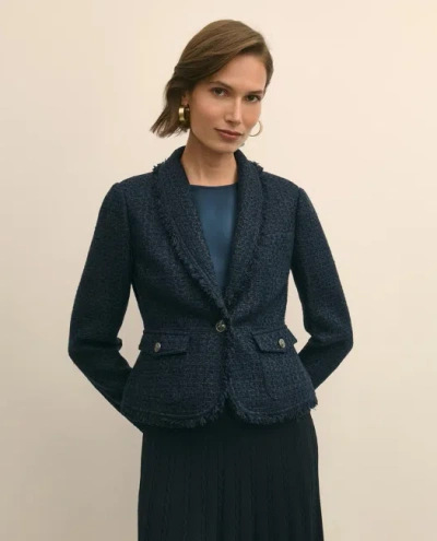 Brooks Brothers Fringed Boucle Jacket In Blue