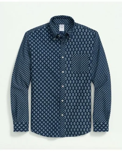 Brooks Brothers Fun Patterned Sport Shirt In Indigo-dyed Cotton In Navy