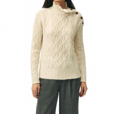 Brooks Brothers Funnel Neck Aran Llama Blend Sweater In Cream In White