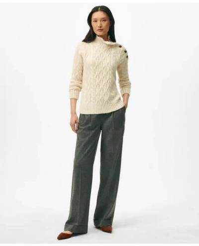 Brooks Brothers Funnel Neck Aran Sweater In Llama Blend In Cream