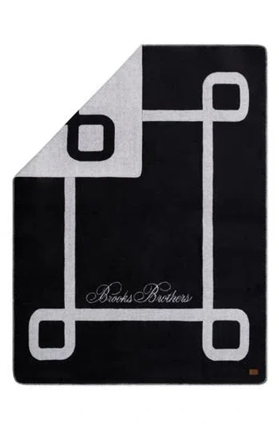 Brooks Brothers Geo Border Throw Blanket In White/black