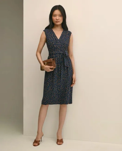 Brooks Brothers Georgette Crepe Abstract Print Faux-wrap Dress In Blue