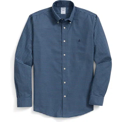 Brooks Brothers Gingham Check Wrinkle Resistant Stretch Cotton Button-down Shirt In Blue